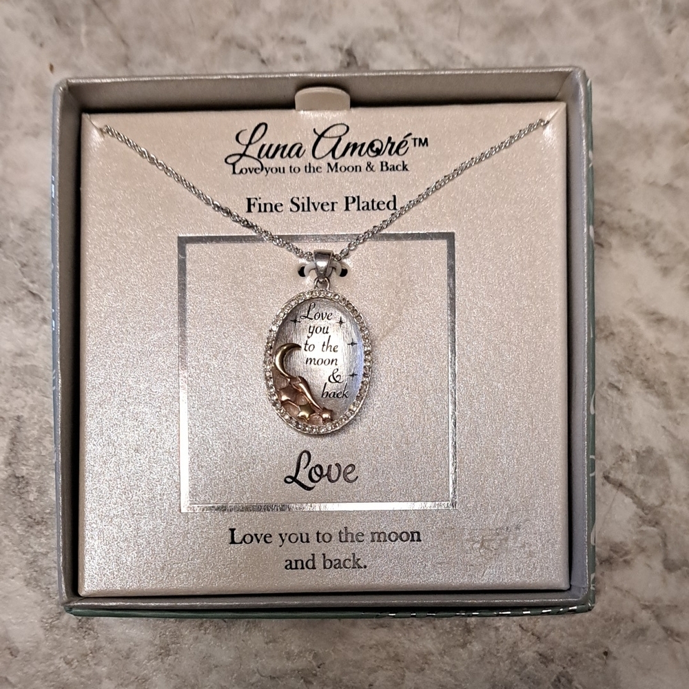 Elegant Silver Pendant Necklace Love you to the moon and back